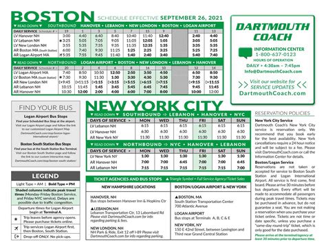 dartmouth coach schedule